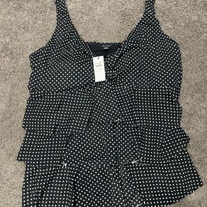 Elegant Black and White Polka Dot Bathing Top Swimwear Tankini Top